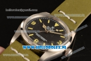 Rolex Explorer Steel Case 2813 Auto with Black Dial and Green Nylon Strap