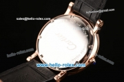 Cartier Ronde Miyota OS20 Quartz Rose Gold Case with Black Leather Strap and Black Dial