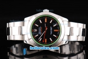 Rolex Milgauss Oyster Perpetual Swiss ETA 2836 Automatic Movement Silver Case with Orange Second Hand and Black Dial