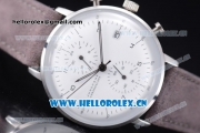 Junghans Max Bill Chronoscope Miyota OS10 Quartz PVD Case White Dial Grey Leather Strap and Stick Markers