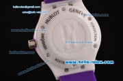 Hublot Classic Fusion Japanese Miyota OS2035 Quartz Ceramic Case with Purple Rubber Strap and White Dial Stick Markers