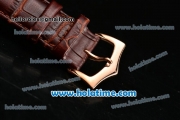 Patek Philippe Complicated World Time Chrono Miyota Quartz Rose Gold Case with Brown Leather Strap and White Dial