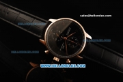 IWC Portuguese Chronograph Swiss Valjoux 7750 Automatic Movement Rose Gold Case with Black Dial and Black Leather Strap