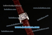 Cartier Tank Anglaise Swiss Quartz Steel Case with Black Leather Strap White Dial and Black Markers
