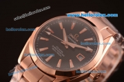 Omega Seamaster Asia 2813 Automatic Full Rose Gold Case with Black Stripe Dial-ETA Coating