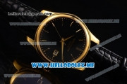 Patek Philippe Calatrava Miyota Quartz Yellow Gold Case with Black Dial and Black Leather Strap Stick Markers