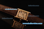 Cartier Tank Skeleton Manual Winding Movement Rose Gold Case with Brown Leather Strap