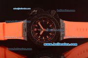 Hublot King Power Swiss ETA 2836 Automatic Carbon Fiber Case with Black Dial and Orange Rubber Strap