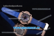 Hublot Masterpiece MP 08 Antikythera Sunmoon Asia 2813 Automatic Rose Gold Case Skeleton Dial Blue Leather Strap and White/Rose Gold Markers