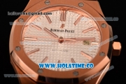 Audemars Piguet Royal Oak 39MM Miyota 9015 Automatic Rose Gold Case with White Dial Brown Leather Strap and Stick Markers (BP)