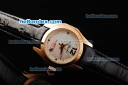 Chopard Happy Sport Swiss Quartz Movement Rose Gold Case with MOP Dial and Black Strap