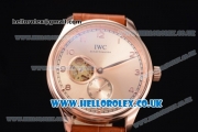 IWC Portugueser Tourbillon Hand-Wound Asia 2813 Automatic Rose Gold Case with Brown Dial Brown Leather Strap and Arabic Numeral Markers