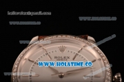 Rolex Cellini Asia Automatic Steel Case with Stick Markers Silver Dial and Brown Leather Strap - Diamonds Bezel