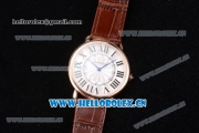 Cartier Rotonde De Tourbillon Asia 6497 Manual Winding Rose Gold Case with White Dial and Roman Numeral Markers Brown Leather Strap