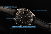 Omega Seamaster GMT Chronograph Quartz Movement Steel Case with Black Dial and Black Bezel