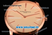 Vacheron Constantin Patrimony Miyota 9015 Automatic Rose Gold Case with Beige Dial Brown Leather Strap and Stick Markers