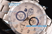 Tag Heuer Carrera Chronograph Swiss Valjoux 7750-SHG Automatic Steel Case with Numeral Markers and White Dial