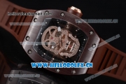 Richard Mille RM052 Miyota 9015 Automatic PVD/Rose Gold Case with Skull Dial and Dot Markers Brown Rubber Strap