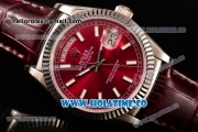 Rolex Day-Date Asia 2813/Swiss ETA 2836/Clone Rolex 3135 Automatic Steel Case with Burgundy Dial and Stick Markers (BP)