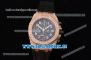 Audemars Piguet Royal Oak Offshore Seiko VK67 Quartz Rose Gold/Diamonds Case with Black Dial and Diamonds Bezel Black Rubber Strap