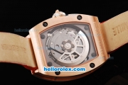 Richard Mille RM007 Automatic Movement Rose Gold Case with Diamond Hour Marker and Diamond Bezel-Red Leather Strap