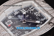 Richard Mille RM010 Miyota 9015 Automatic Steel/Diamonds Case with Skeleton Dial and White Inner Bezel