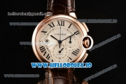 Cartier Ballon Bleu De Large Chronograph 7705 Automatic Rose Gold Case with White Dial Roman Numeral Markers and Genuine Leather Strap (ZF)