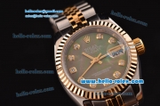 Rolex Datejust Lady 2813 Automatic Two Tone Case with Diamond Markers and Grey Mop Dial ETA Coating