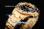 Rolex GMT Master II Swiss ETA 2836 Automatic Movement Full Gold with Black Dial and Diamond Bezel