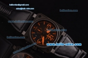 Bell&Ross BR03-94 Swiss Quartz PVD Case with Black Leather Strap and Orange Markers