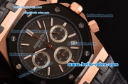 Audemars Piguet Royal Oak Chronograph Miyota OS20 Quartz Rose Gold Case with Black Leather Strap Black Dial and Stick Markers