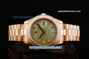 Rolex Day Date II Oyster Perpetual Automatic Movement Full Rose Gold with Diamond Bezel - Diamond Markers and Green MOP Dial