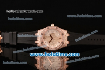 Audemars Piguet Royal Oak Lady Miyota OS2035 Quartz Rose Gold/Diamond Case with Black Rubber Bracelet and Diamond Dial (EF)