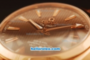 Omega Seamaster Co-Axial Automatic Rose Gold Case with Brown Dial and Brown Leather Strap - ETA Coating