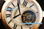 Cartier Ballon Bleu de Cartier Swiss Tourbillon Manual Winding Movement Gold Case with White Dial and Black Leather Strap