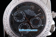Rolex Daytona Oyster Perpetual Chronometer Automatic ETA Case with White Diamond Bezel,Black MOP Dial and Roman Marking