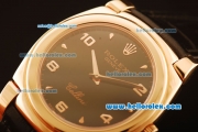 Rolex Cellini Swiss Quartz Rose Gold Case with Black Dial and Black Leather Strap-Numeral Markers