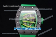 Richard Mille RM 59-01 Miyota 9015 Automatic PVD Case with Skeleton Dial Dot/Arabic Numeral Markers and Green Rubber Strap