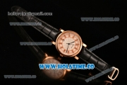 Cartier Rotonde De Miyota Quartz Rose Gold Case with Diamonds Markers White Dial and Black Leather Strap