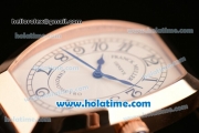 Franck Muller Chronometro Miyota Quartz Rose Gold Case with Black Leather Bracelet White Dial and Black Markers