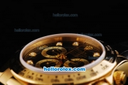 Rolex Daytona Oyster Perpetual Chronometer Automatic Gold Case with Black Dial and Diamond Hour Marker-Leather Strap