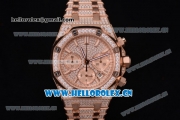 Audemars Piguet Royal Oak Chronograph Swiss Valjoux 7750 Automatic Rose Gold/Diamonds Case with Diamonds Bezel Diamonds Dial and Stick Markers (EF)