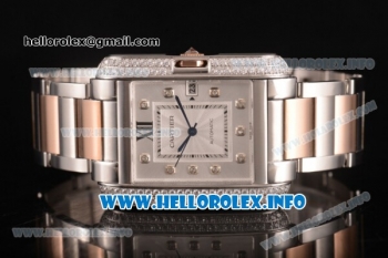 Cartier Tank Anglaise Miyota 9015 Automatic Two Tone Case/Bracelet with Silver Dial and Diamonds Markers - Diamonds Bezel