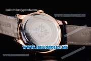 Patek Philippe Calatrava Miyota Quartz Rose Gold Case with Black Dial and Black Leather Strap Diamonds Markers