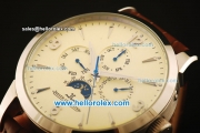 Jaeger Lecoultre Automatic Steel Case with Beige Dial and Brown Leather Strap