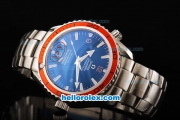 Omega Seamaster Automatic Movement ETA Coating Case with Black Dial-Red Bezel and Stick/Numeral Markers-SS Strap