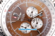 Breitling Navitimer Chronograph Quartz Movement Silver Case with Brown Dial and SS Strap-Stick Markers