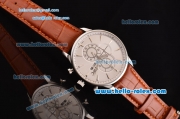 IWC Portuguese Chrono Japanese Miyota OS10 Quartz Stainless Steel Case with Brown Leather Strap and White Dial Stick Markers