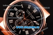 Ulysse Nardin Maxi Marine Chrono Swiss Valjoux 7750-SHG Automatic Rose Gold Case with Black Dial and Roman Numeral Markers (EF)