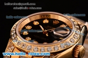 Rolex Dtejust 26MM Swiss ETA 2671 Automatic Yellow Gold Case with Diamond Markers Black DIal and Rose Gold/Diamond Strap